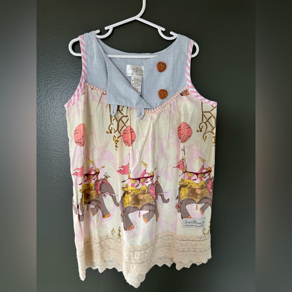 SweetHoney Cream and Pink Elephant Print Tank Top